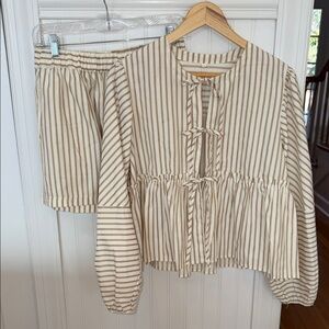 Striped Cream & Brown Two-Piece Set